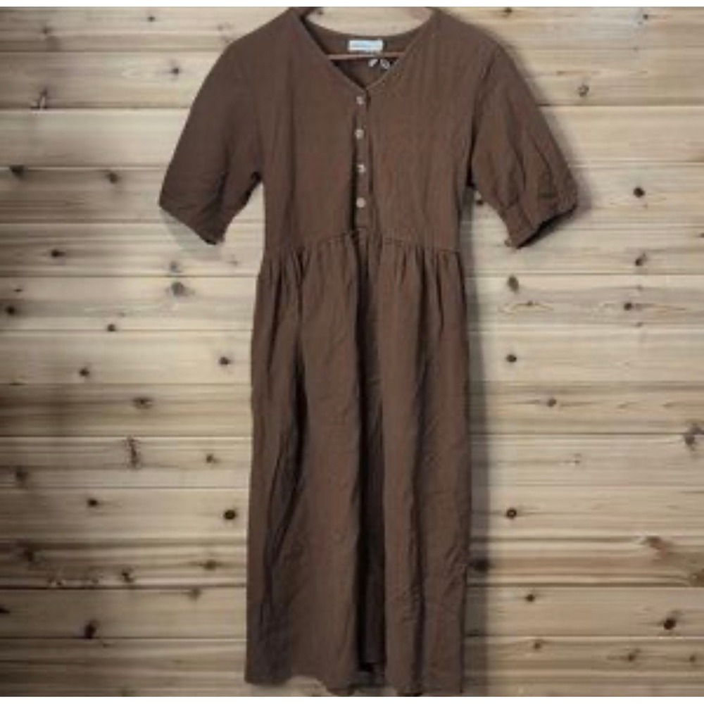 Little Cottonwood Brown Button Front Midi Dress with Pockets Cottagecore Large